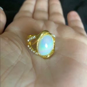 Iridescent White Stone rhinestone gold ring